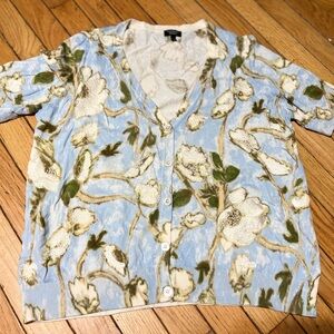 Talbots Light Blue and Cream Floral Cardigan